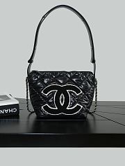 Chanel Mini Hobo Bag Nylon, Wool & Silver-Tone Metal Black & Ecru  - 5