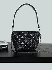 Chanel Mini Hobo Bag Nylon, Wool & Silver-Tone Metal Black & Ecru  - 4