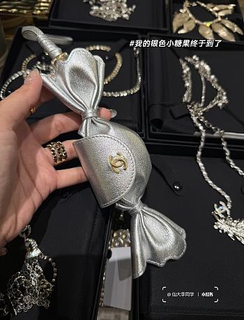 Chanel Mini Bag Charm Metallic Lambskin & Gold -Tone Metal Silver AP5348