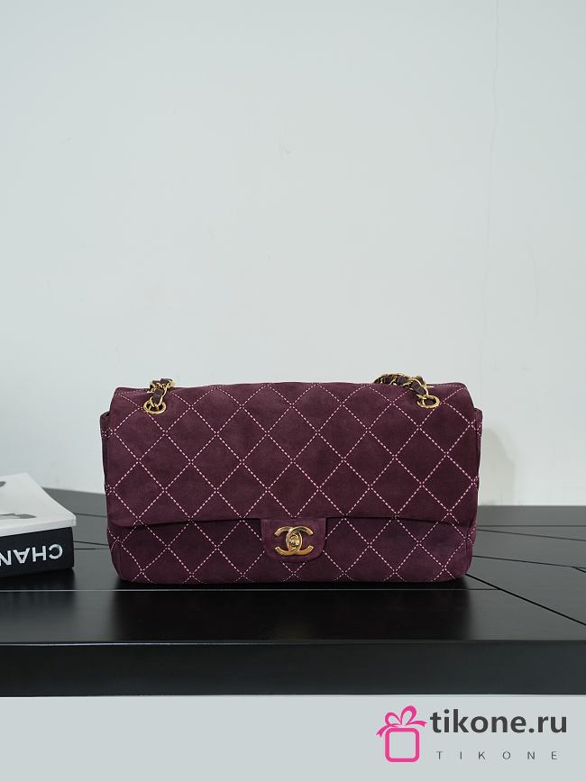 Chanel Maxi Flap Bag Suede Calfskin & Gold Metal Burgundy AS6627 - 32x19.5x10cm - 1