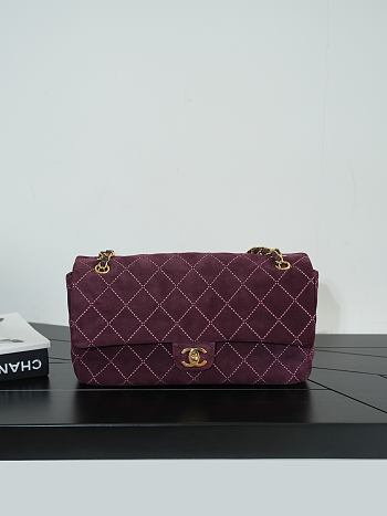 Chanel Maxi Flap Bag Suede Calfskin & Gold Metal Burgundy AS6627 - 32x19.5x10cm