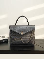 Chanel Maxi Flap Bag with Top Handle Crocodile Embossed Calfskin & Gold-Tone Metal Dark Gray AS6309 - 31x24x9cm - 6
