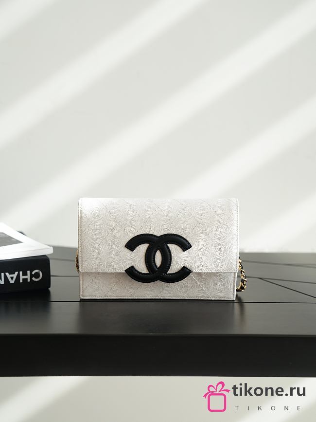 Chanel Wallet on Chain Shiny Grained Calfskin, Lambskin & Gold-Tone Metal White & Black AP5455 - 19x12x3.5cm - 1