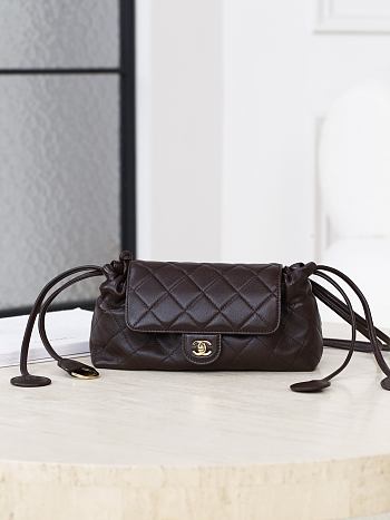 Chanel Clutch with Leather Strap Lambskin Dark Brown AP5406 - 24x10x7.5cm