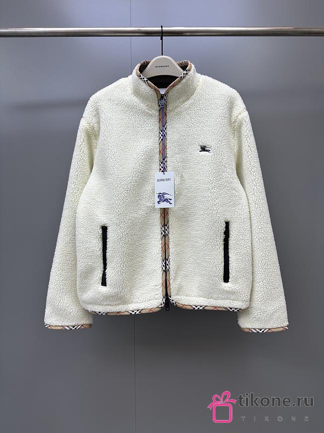 Burberry Cropped Wool Cashmere Blend Fleece Jacket Tundra white - 1