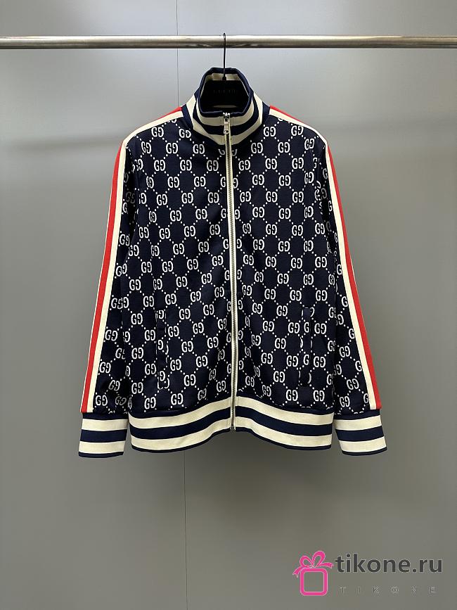 Gucci Men's GG Jacquard Cotton Jacket Navy - 1