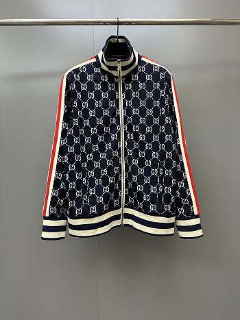 Gucci Men's GG Jacquard Cotton Jacket Navy