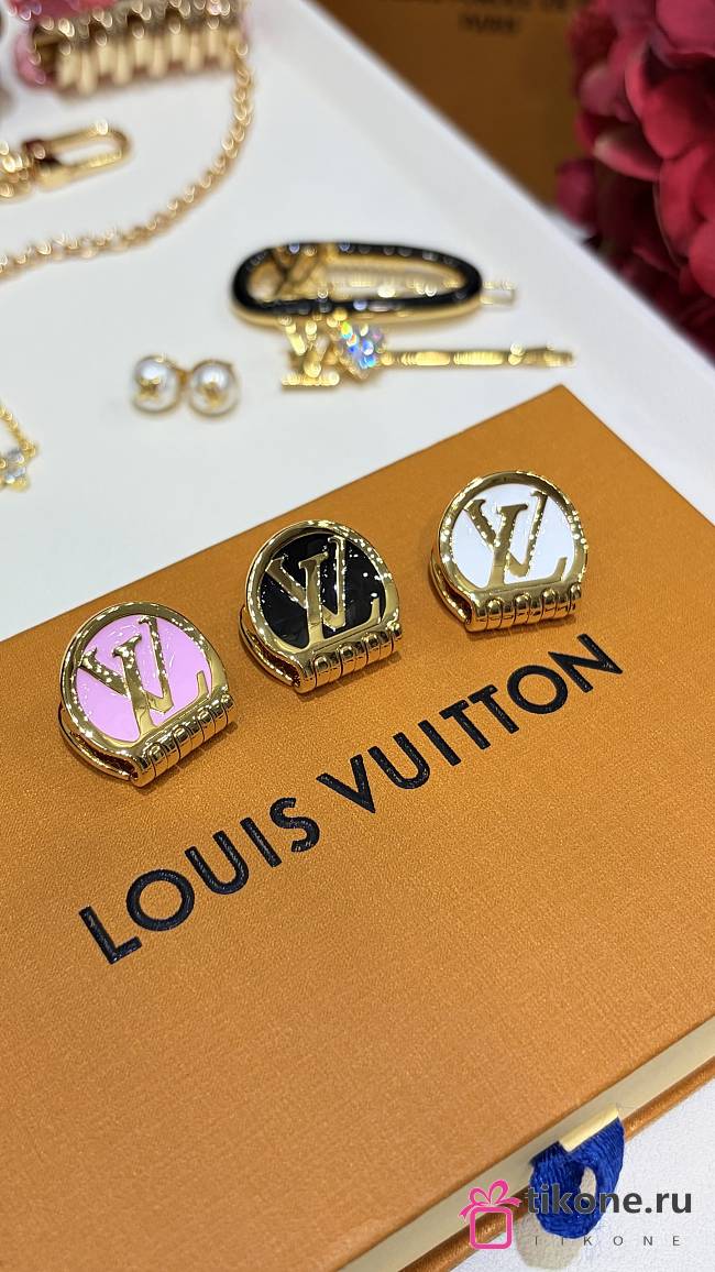 Mini LV Trio Hair Clips Pink, Black and White Resin M02982  - 1