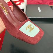 Chanel Slingbacks Suede Kidskin & Patent Calfskin Dark Burgundy & Light Green 90mm G47597 - 5