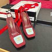Chanel Slingbacks Suede Kidskin & Patent Calfskin Dark Burgundy & Light Green 90mm G47597 - 4
