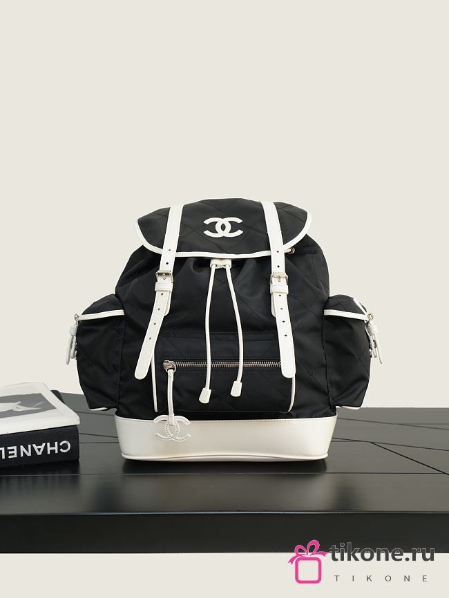 Chanel Large Backpack Nylon, Calfskin & Silver-Tone Metal Black & White AS6329 - 30x26x11cm - 1