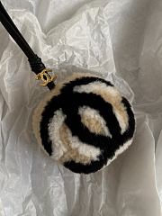 Chanel Mini Bag Charm Shearling Lambskin, Lambskin &Gold-Tone Metal Black, Beige - 4