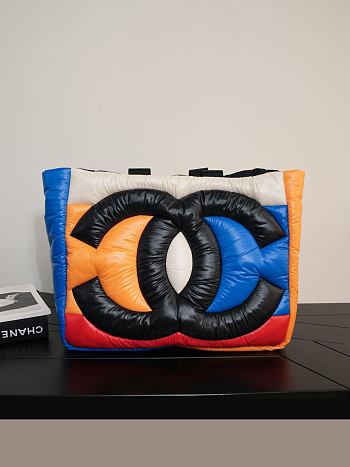 Chanel Large Shopping Bag Nylon & Calfskin Blue, Orange, Red & Black AS6470 - 53x30x15cm