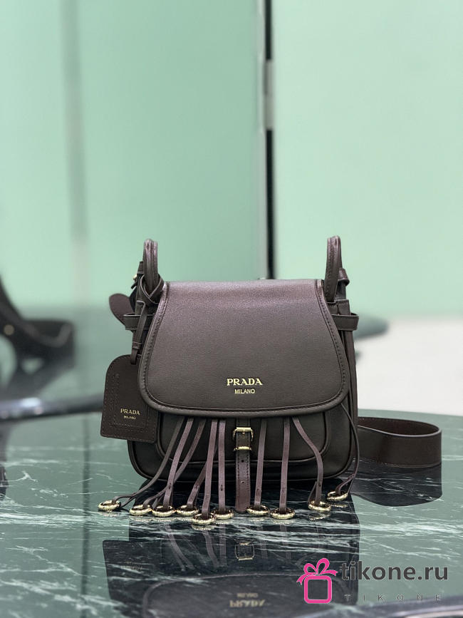Prada Corsaire Aged Leather Mini Shoulder Bag Cocoa Brown 1BD412 - 19.5x16.5x6cm - 1