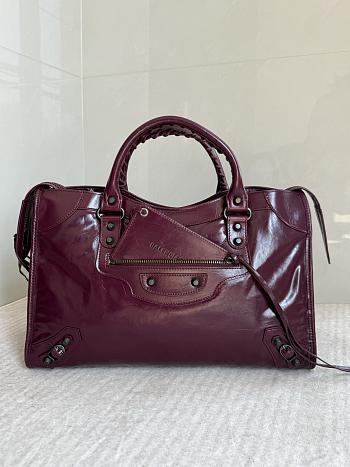 Balenciaga Le City Bag Medium in Plum Smooth Lambskin - 38.5x24x15cm