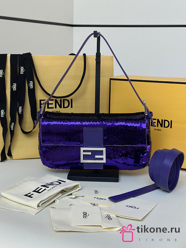 Fendi Baguette 26424 Sequinned Bag Purple - 26x4x14cm - 1