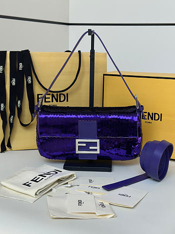 Fendi Baguette 26424 Sequinned Bag Purple - 26x4x14cm