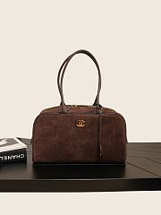 Chanel Large Bowling Bag Suede Calfskin, Calfskin & Gold-Tone Metal Dark Brown - 35.5x19x12.5cm - 1